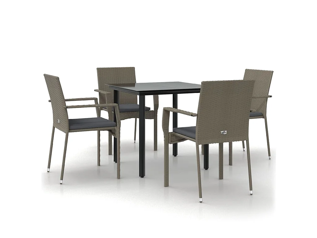 Karl Mason  Ensemble à manger de jardin coussins 5 pcs noir et gris