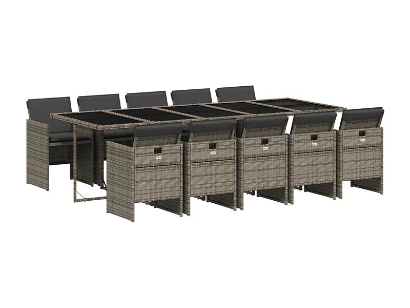 Jesse  Ensemble à manger de jardin 11pcs avec coussins gris poly rotin