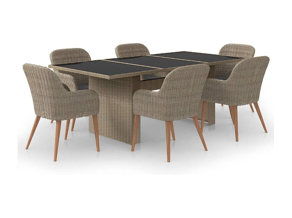 Garden Furniture -  Ensemble à manger de jardin 7 pcs Résine tressée Marron