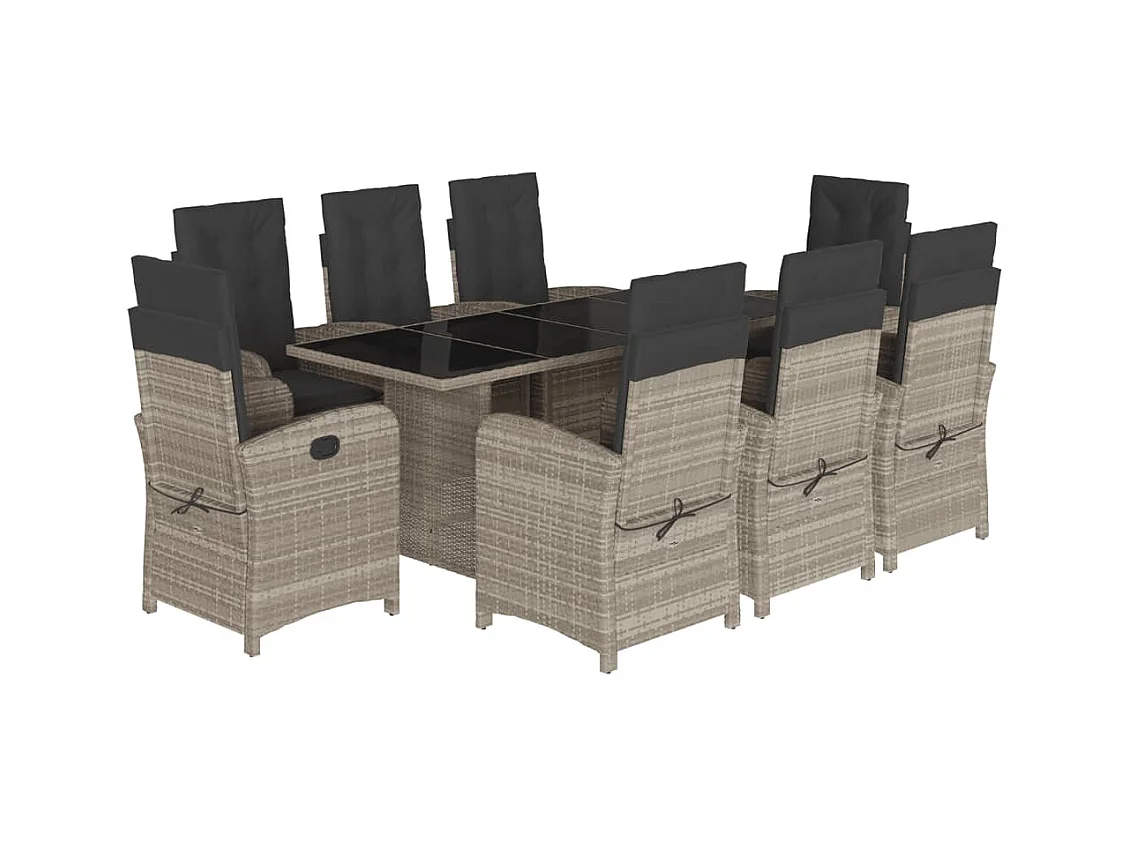 Almkerk  Ensemble à manger de jardin et coussins 9 pcs gris clair rotin