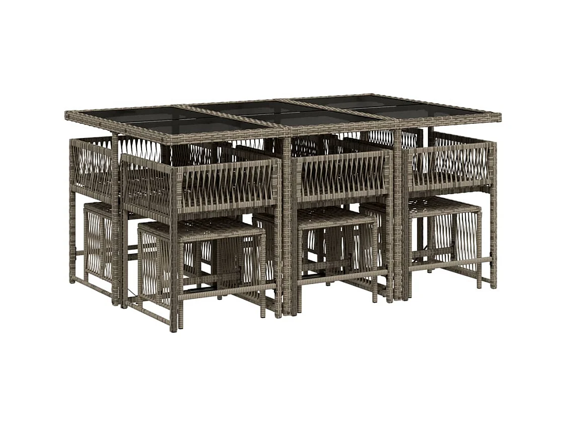 Xeli  Ensemble à manger de jardin 11pcs avec coussins gris poly rotin