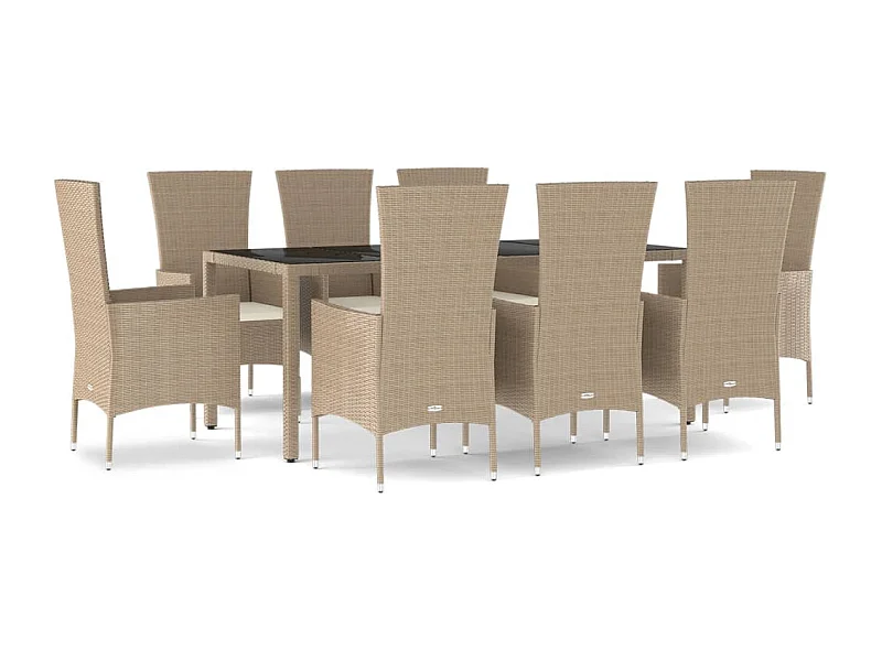 Vildis  Ensemble à manger de jardin et coussins 9 pcs beige Poly rotin
