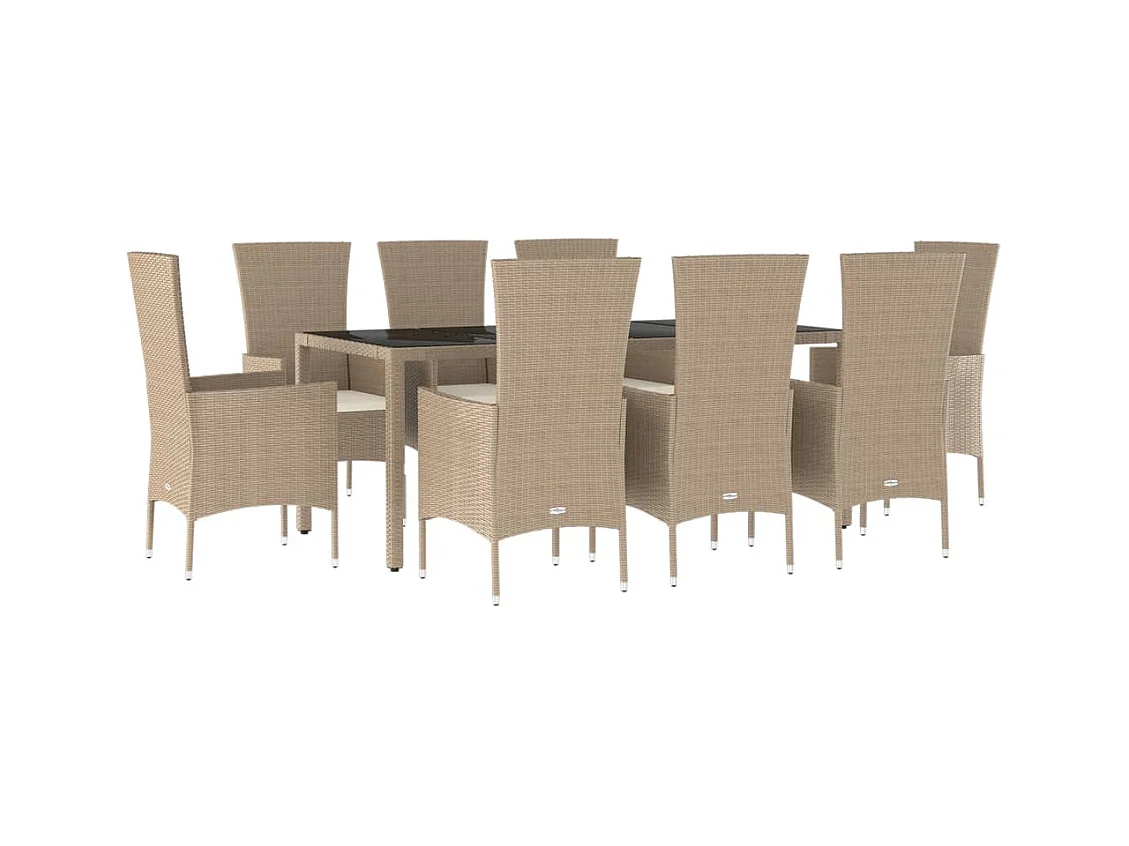 Vildis  Ensemble à manger de jardin et coussins 9 pcs beige Poly rotin