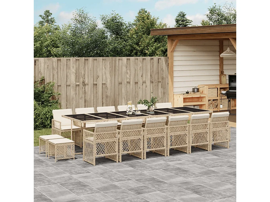 Lubbeek  Set comedor de jardín 17 pzas con cojines ratán sintético beige