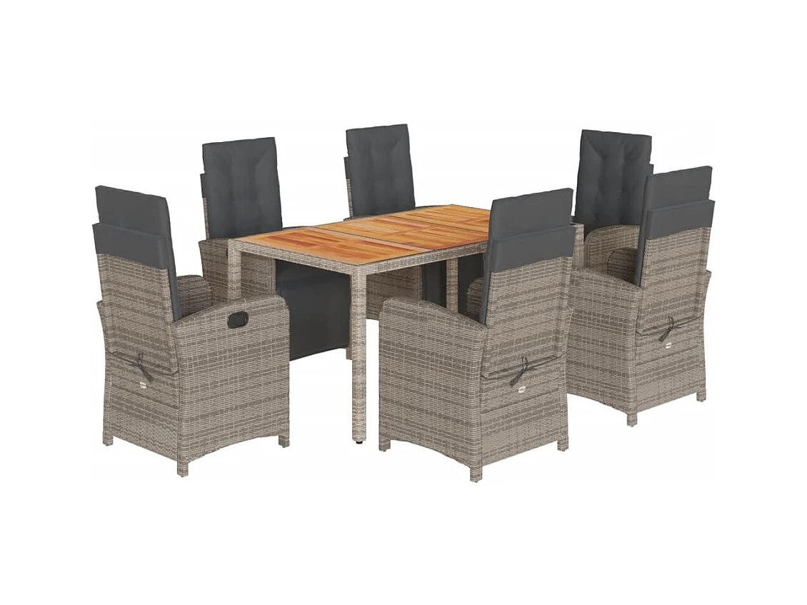 Fishers  Ensemble à manger de jardin et coussins 7 pcs gris rotin