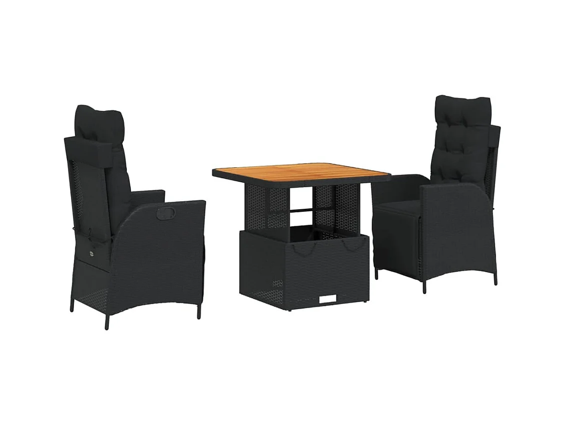 Sandviken  Set comedor de jardín 3 pzas con cojines ratán sintético negro