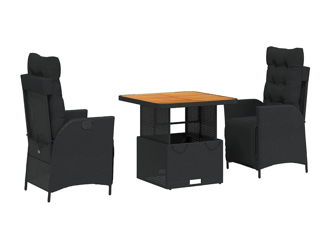 Sandviken  3-delige Tuinset met kussens poly rattan zwart