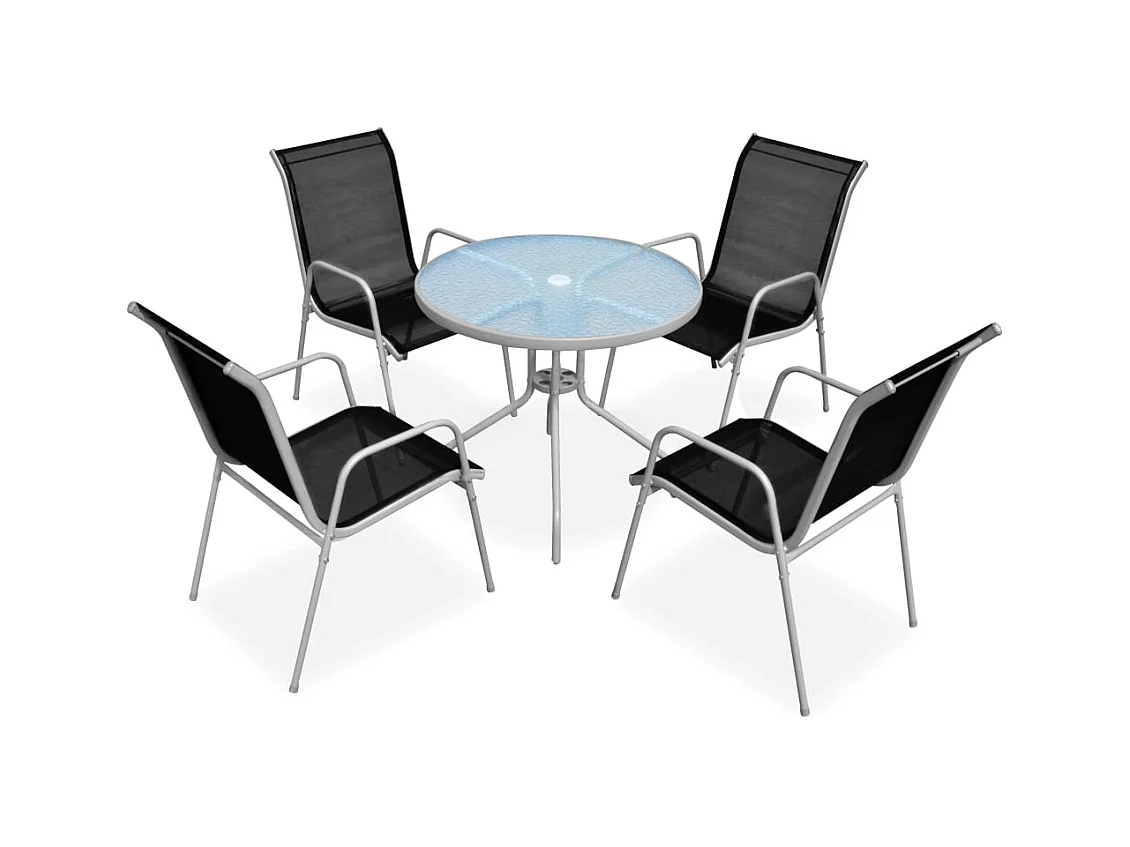 Garden Furniture -  Juego de comedor de jardín 5 piezas de acero negro