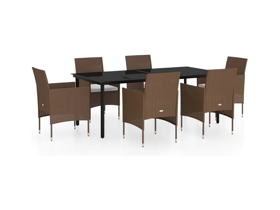 Hillsboro  7-delige Tuinset met kussens bruin en zwart