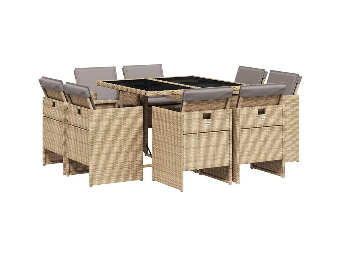 Jeroen  9-delige Tuinset met kussens poly rattan gemengd beige