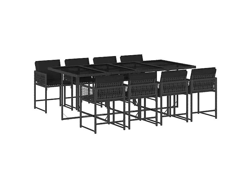 Sharif  Ensemble à manger de jardin 9pcs coussins noir résine tressée