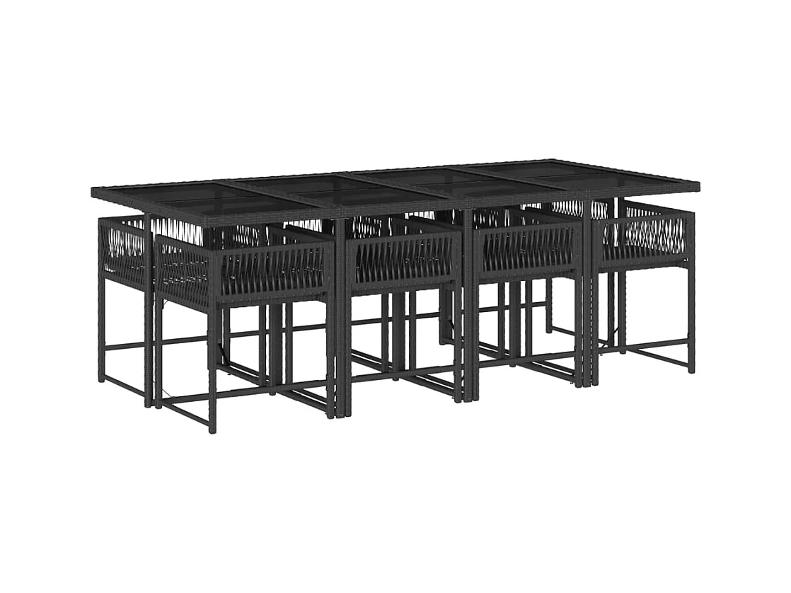 Sharif  Ensemble à manger de jardin 9pcs coussins noir résine tressée