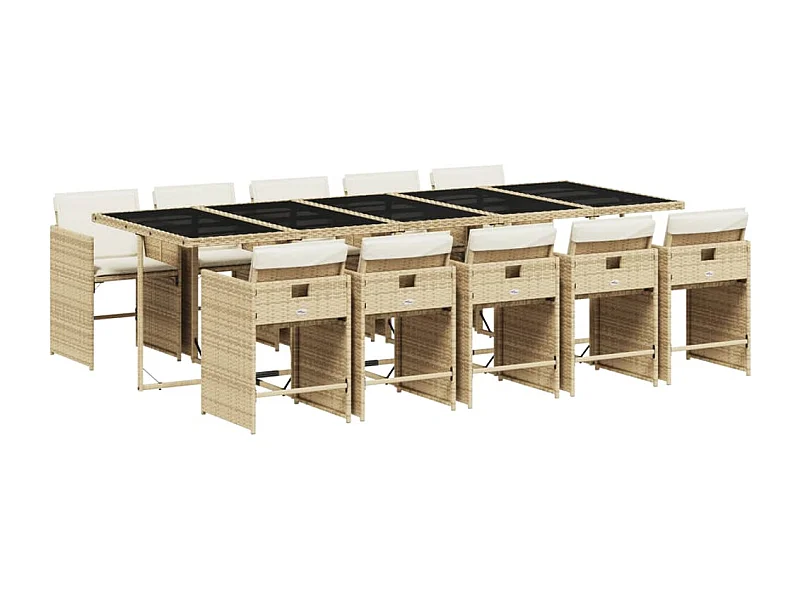 Zele  Set comedor de jardín 11 pzas con cojines ratán sintético beige