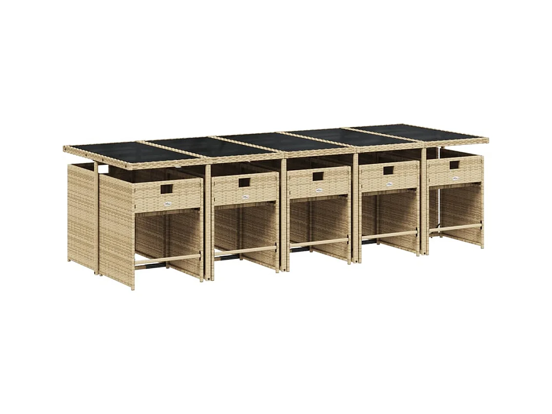 Zele  Ensemble à manger de jardin et coussins 11 pcs beige poly rotin