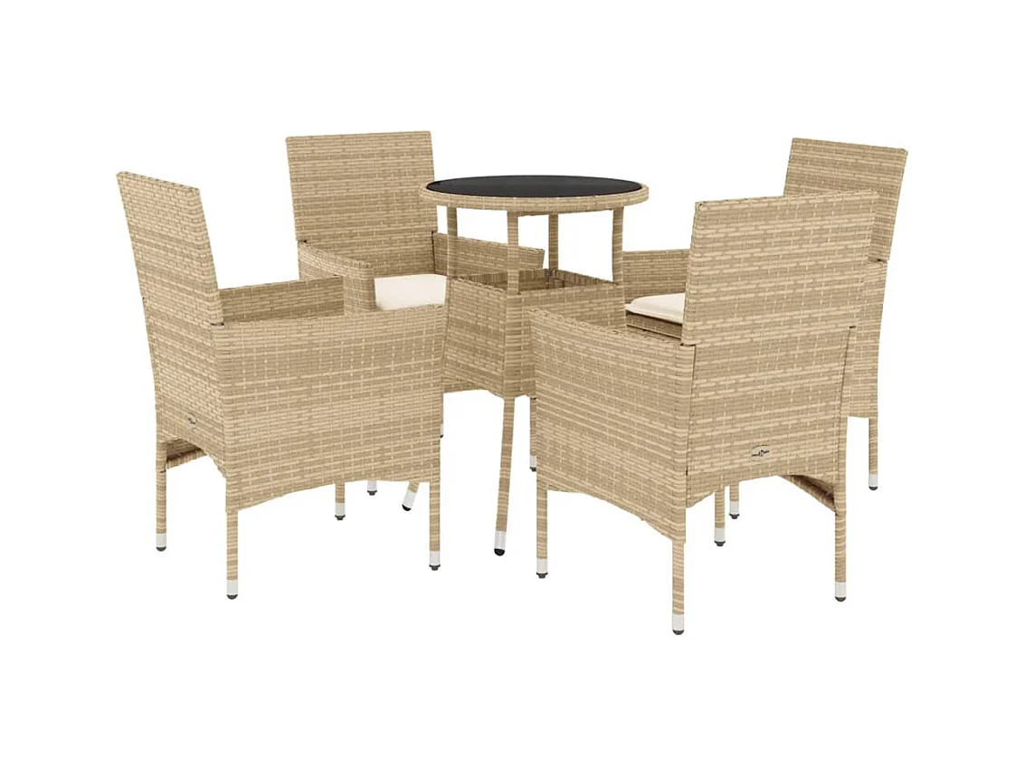 Rantasalmi  5-delige Tuinset met kussens poly rattan en glas beige