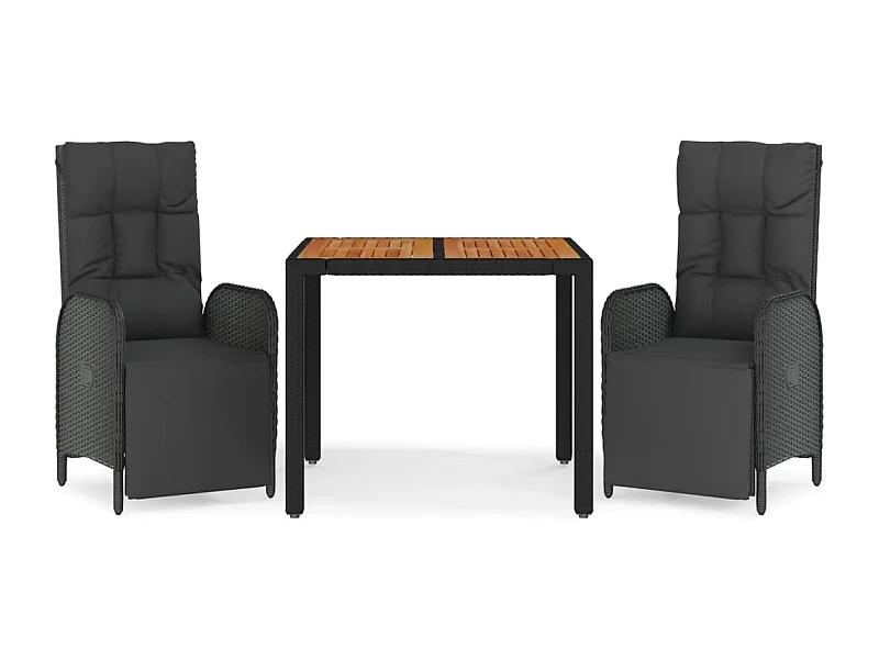 Afragola  3-delige Tuinset met kussens poly rattan zwart