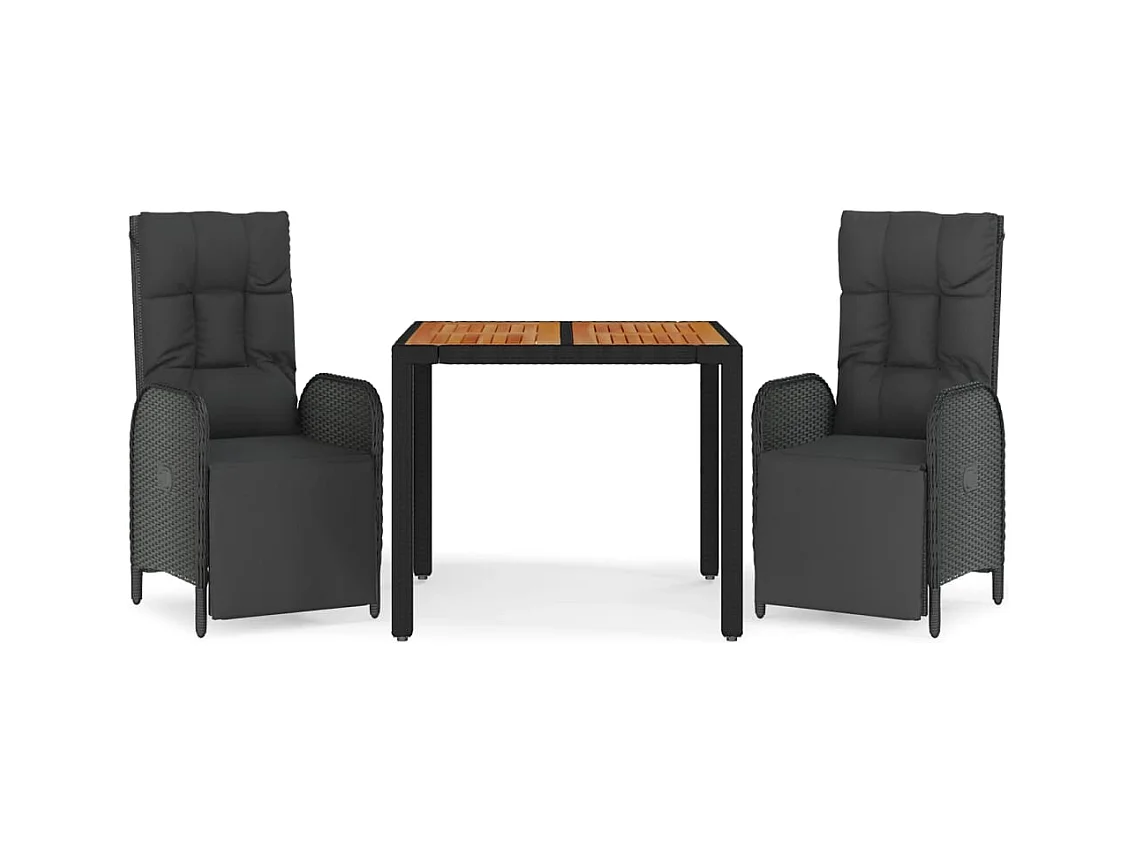 Afragola  Ensemble à manger de jardin avec coussins 3 pcs Noir