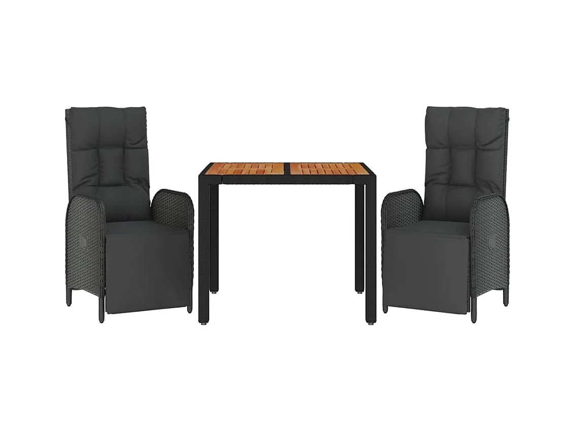 Afragola  Ensemble à manger de jardin avec coussins 3 pcs Noir