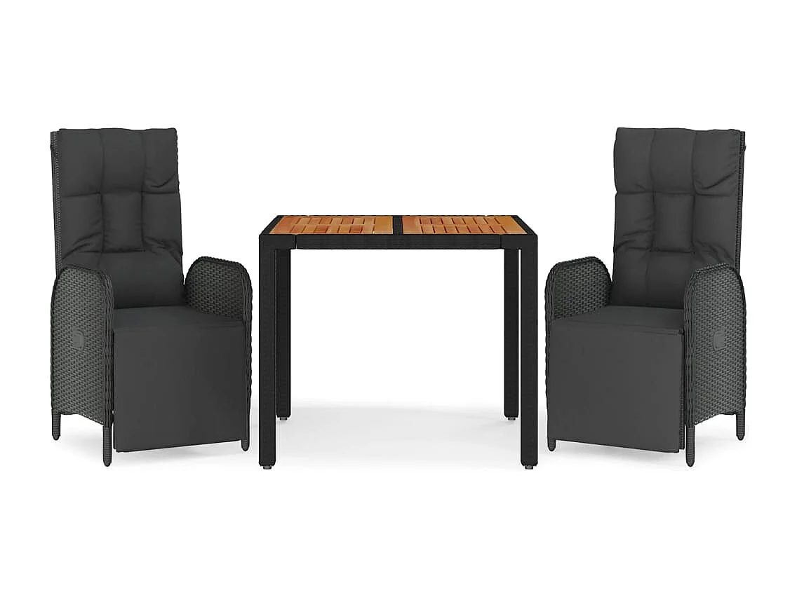 Afragola  3-delige Tuinset met kussens poly rattan zwart