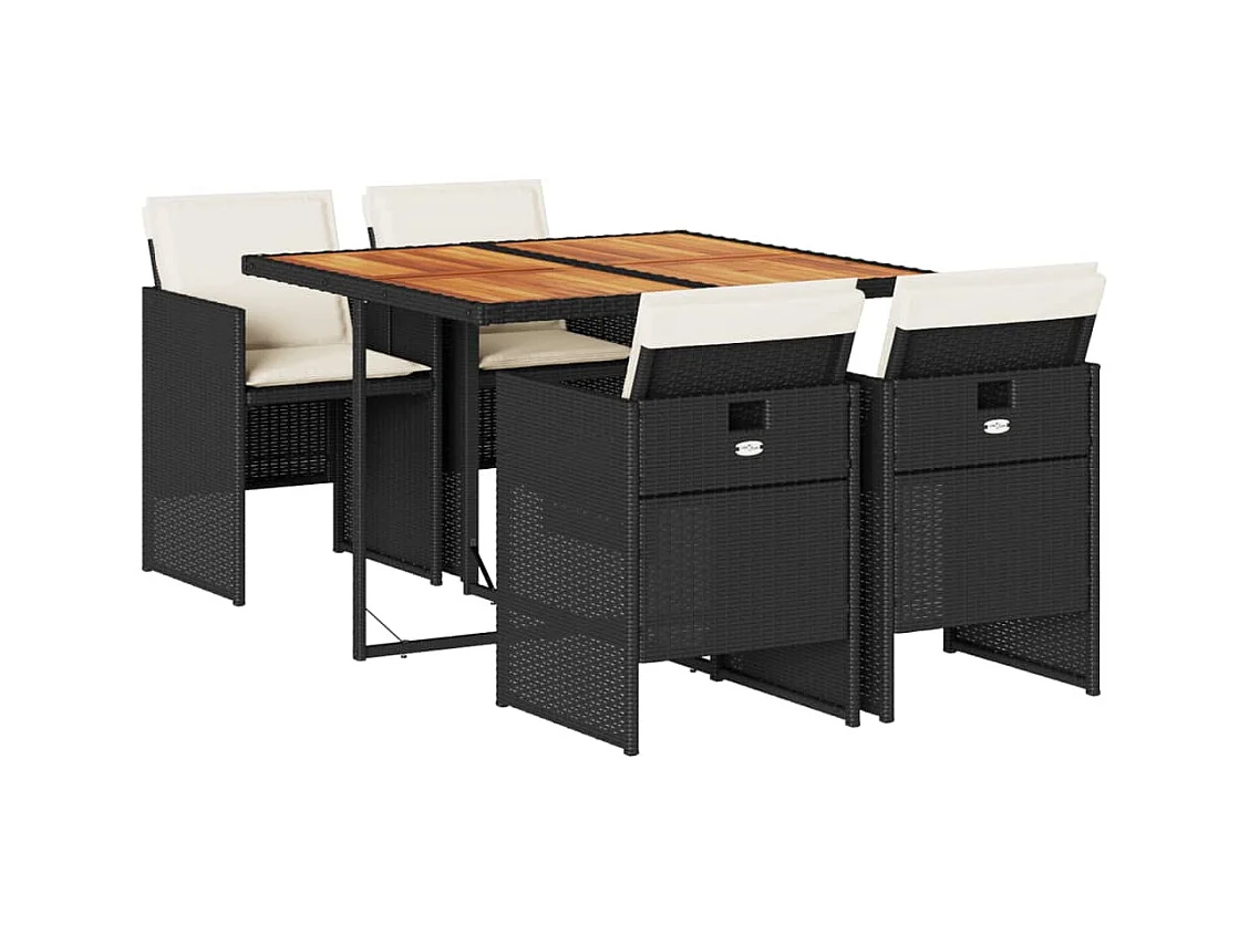 Ljungby  Ensemble à manger de jardin coussins 5pcs Noir Résine tressée