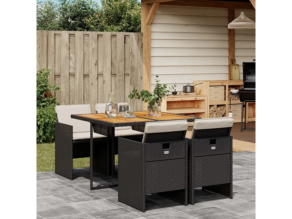 Ljungby  5-delige Tuinset met kussens poly rattan zwart