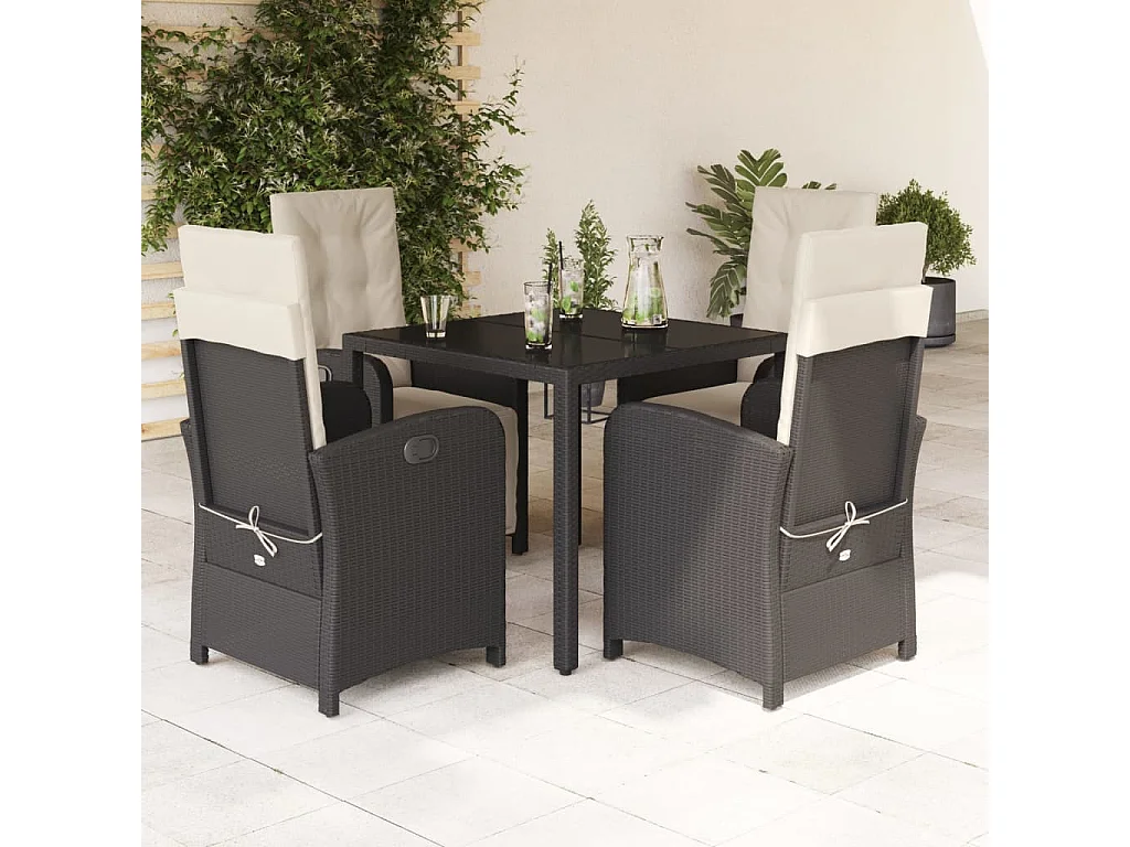 Prolenta Premium -  5-delige Tuinset met kussens poly rattan zwart