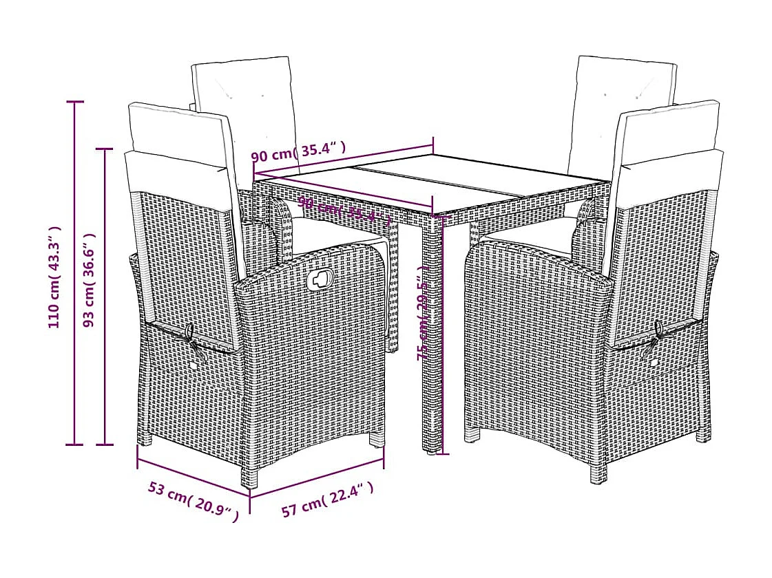 Prolenta Premium -  5-delige Tuinset met kussens poly rattan zwart