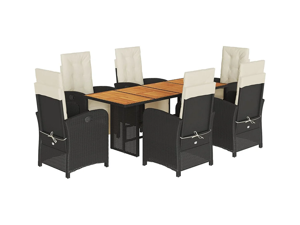 Thomian  7-delige Tuinset met kussens poly rattan zwart