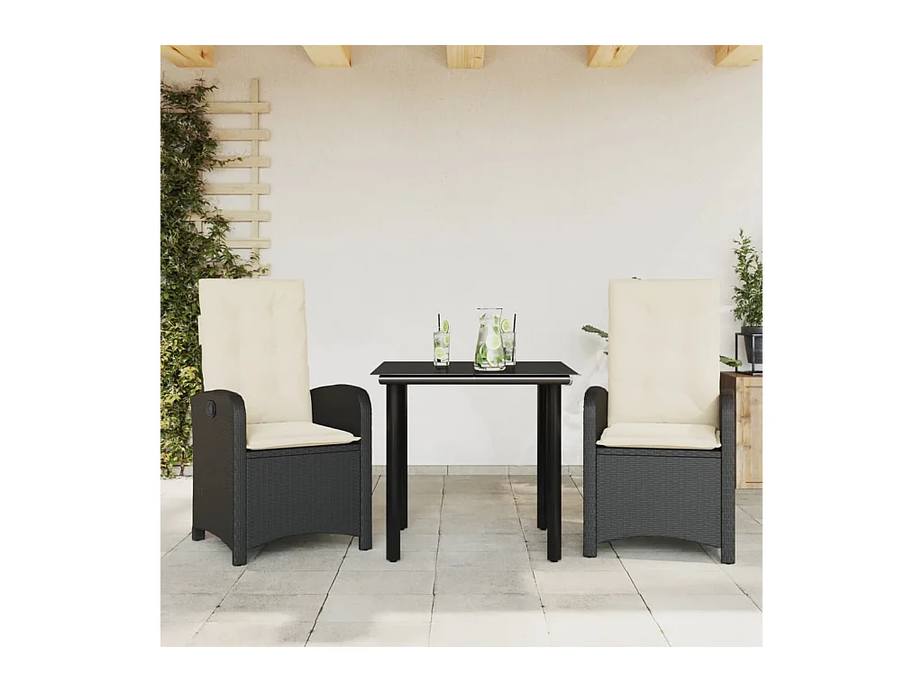 Sylar  Ensemble à manger de jardin avec coussins 3 pcs Noir