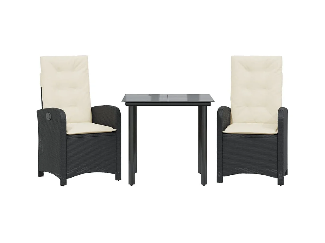 Sylar  Set comedor de jardín 3 pzas con cojines ratán sintético negro