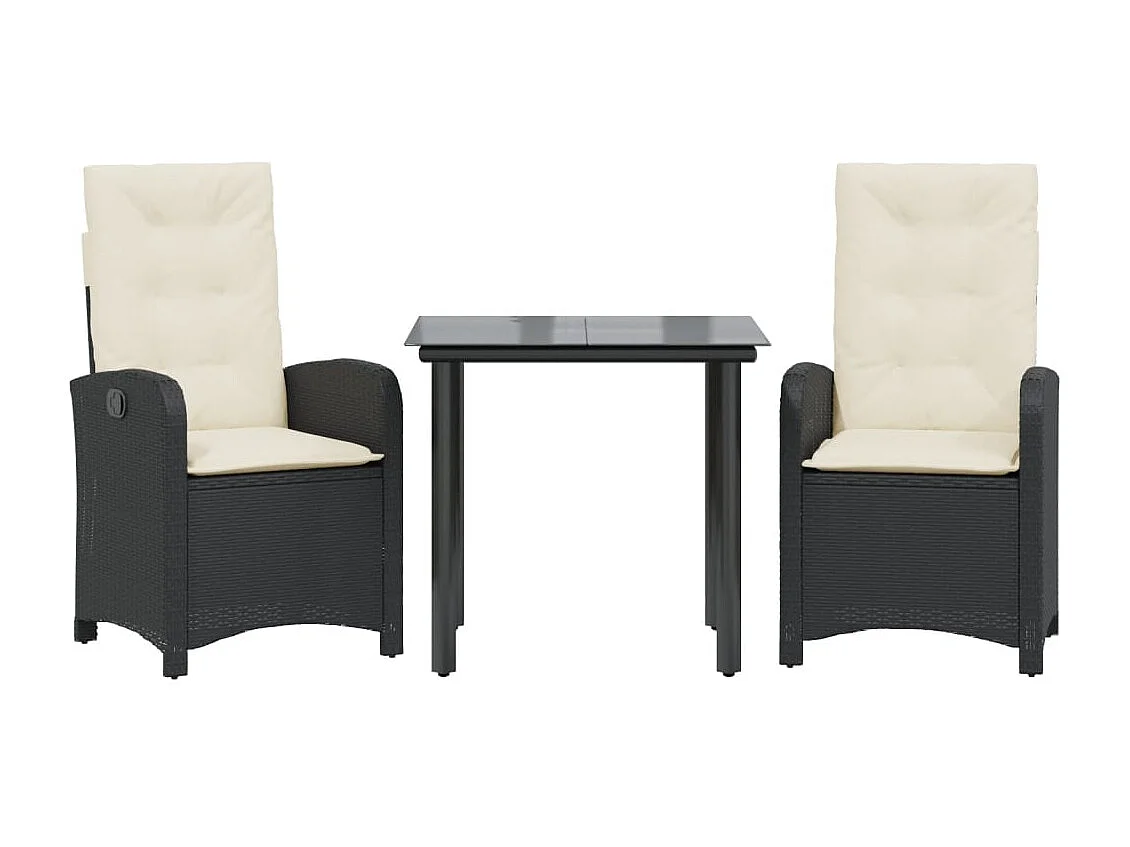 Sylar  Ensemble à manger de jardin avec coussins 3 pcs Noir