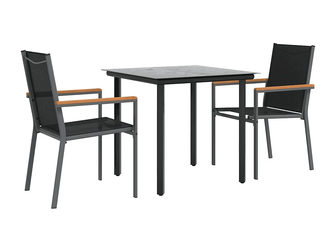 Ivanna  Ensemble à manger de jardin 3 pcs noir textilène et acier