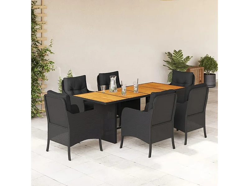 Karlyn  7-delige Tuinset met kussens poly rattan zwart