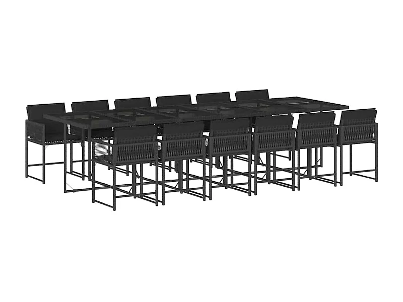 Sharif  Set comedor de jardín con cojines 13 pzas ratán sintético negro