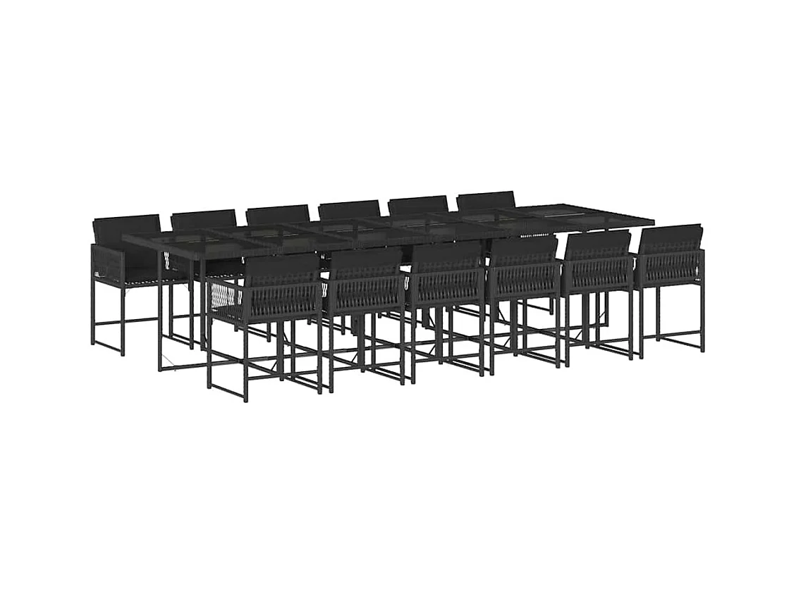 Sharif  Ensemble à manger de jardin 13 pcs coussins noir résine tressée