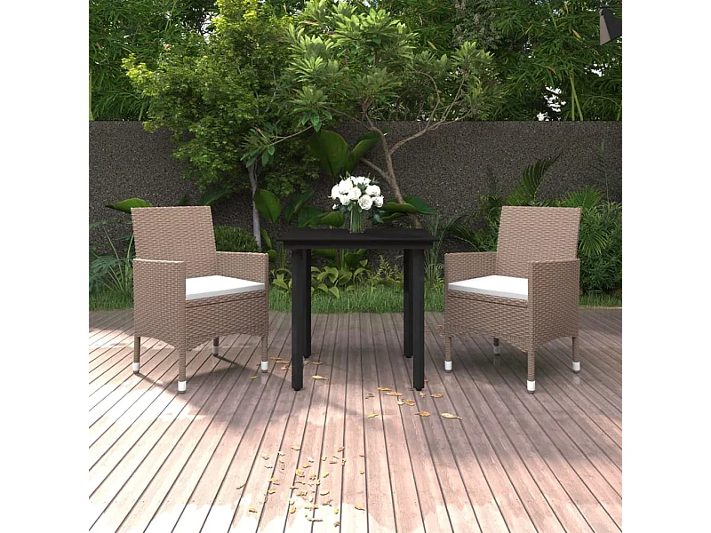 Rion  Ensemble à manger de jardin coussins 3 pcs Résine tressée Verre