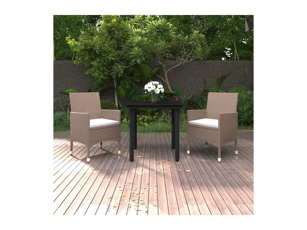 Rion  Ensemble à manger de jardin coussins 3 pcs Résine tressée Verre