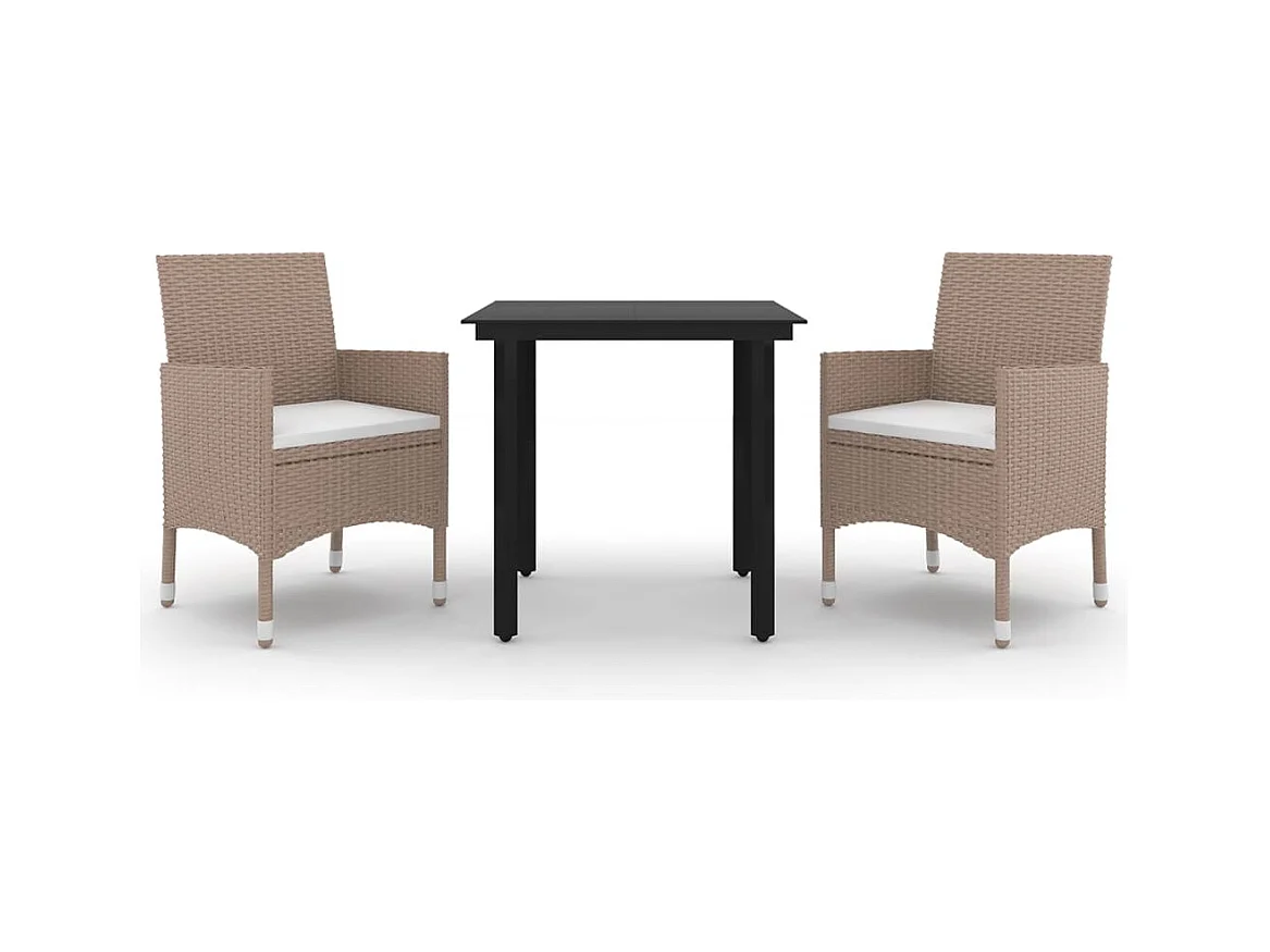 Rion  Ensemble à manger de jardin coussins 3 pcs Résine tressée Verre