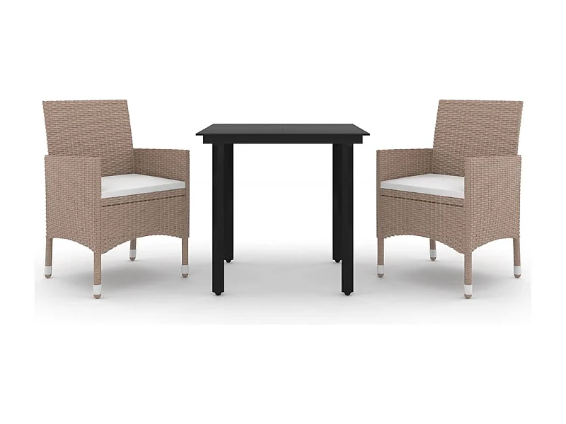 Rion  Ensemble à manger de jardin coussins 3 pcs Résine tressée Verre