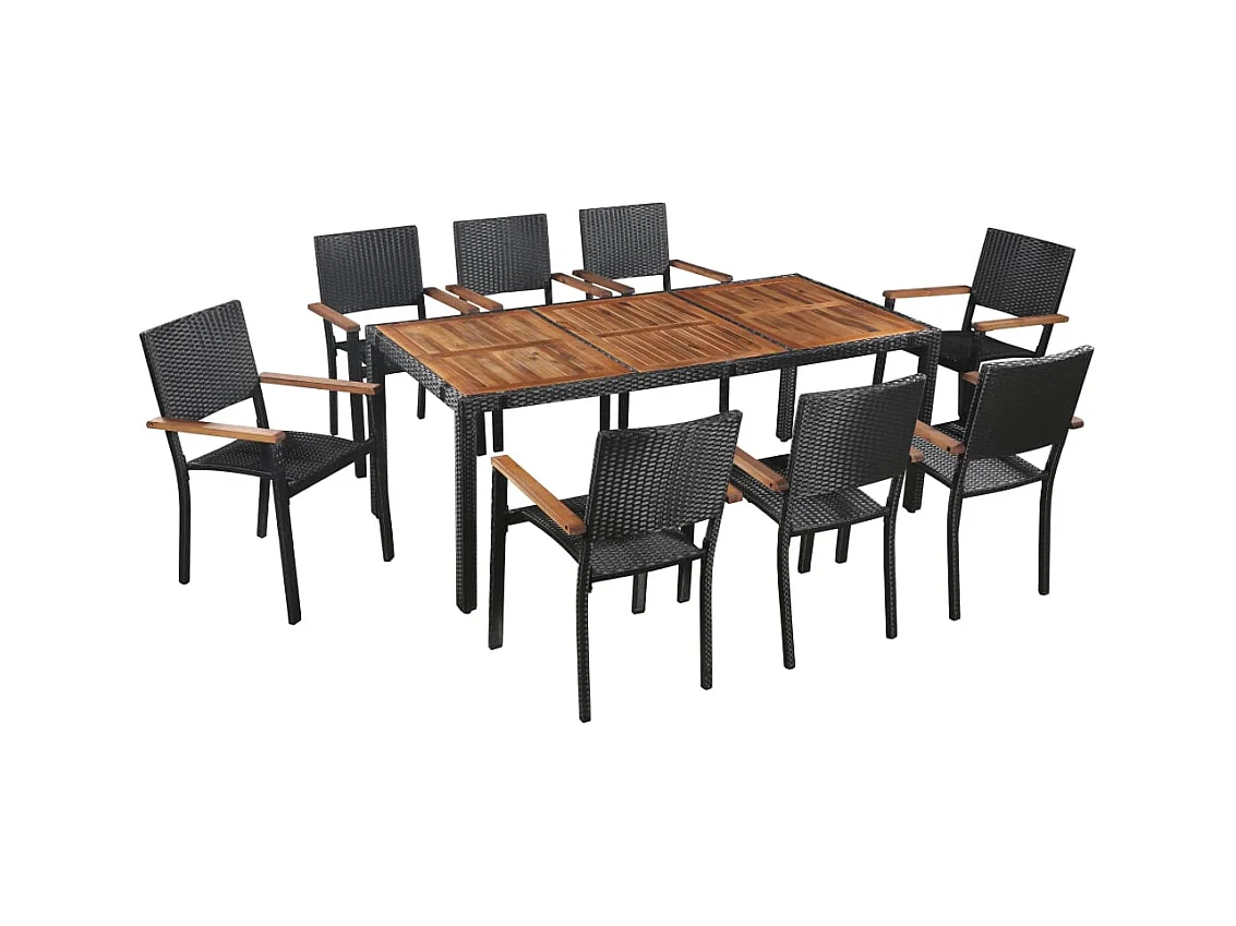 Irmelin  Ensemble à manger d'extérieur 9 pcs résine tressée et acacia