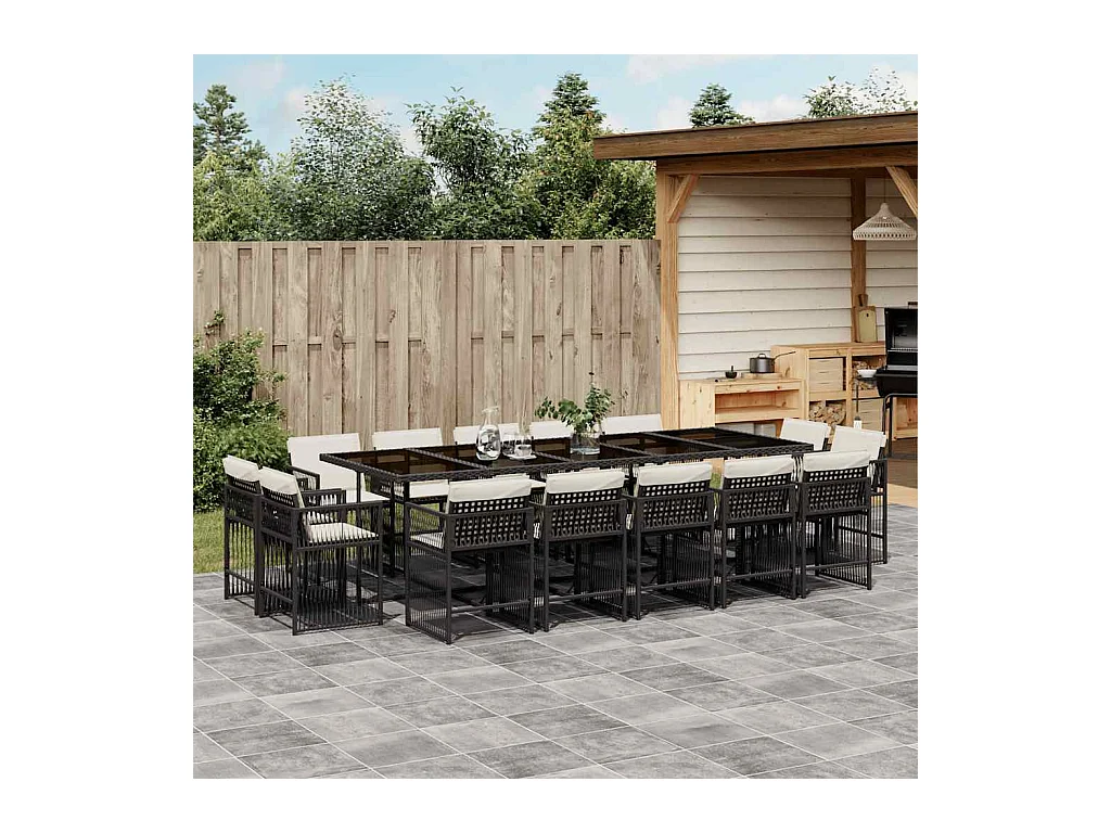 Maart  Ensemble à manger de jardin 15 pcs coussins noir résine tressée