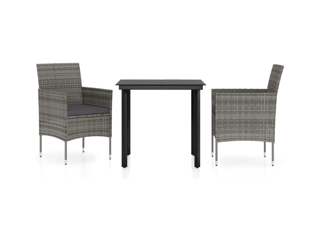 Hillsboro  Ensemble à manger de jardin et coussins 3 pcs Gris et noir