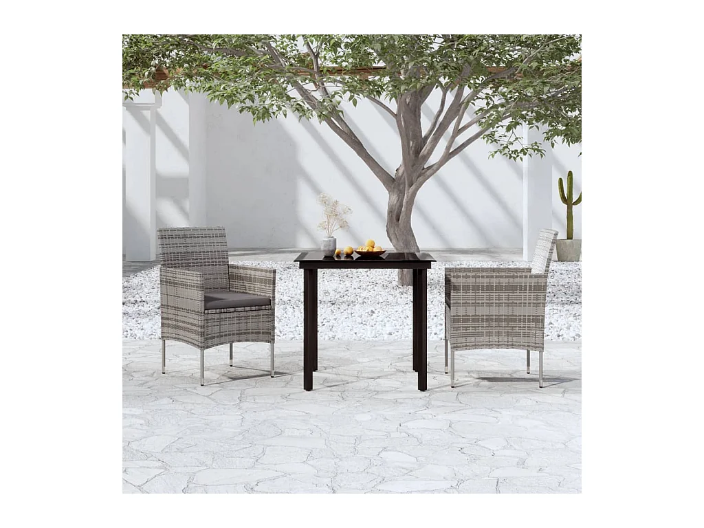 Hillsboro  Ensemble à manger de jardin et coussins 3 pcs Gris et noir