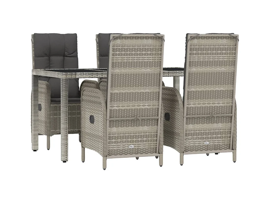 Piero  Ensemble à manger de jardin 5 pcs coussins gris résine tressée