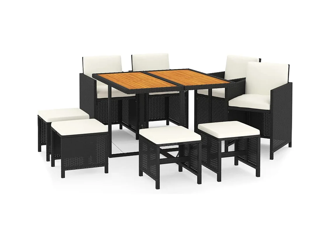 Hugo  9-delige Tuinset met kussens poly rattan zwart