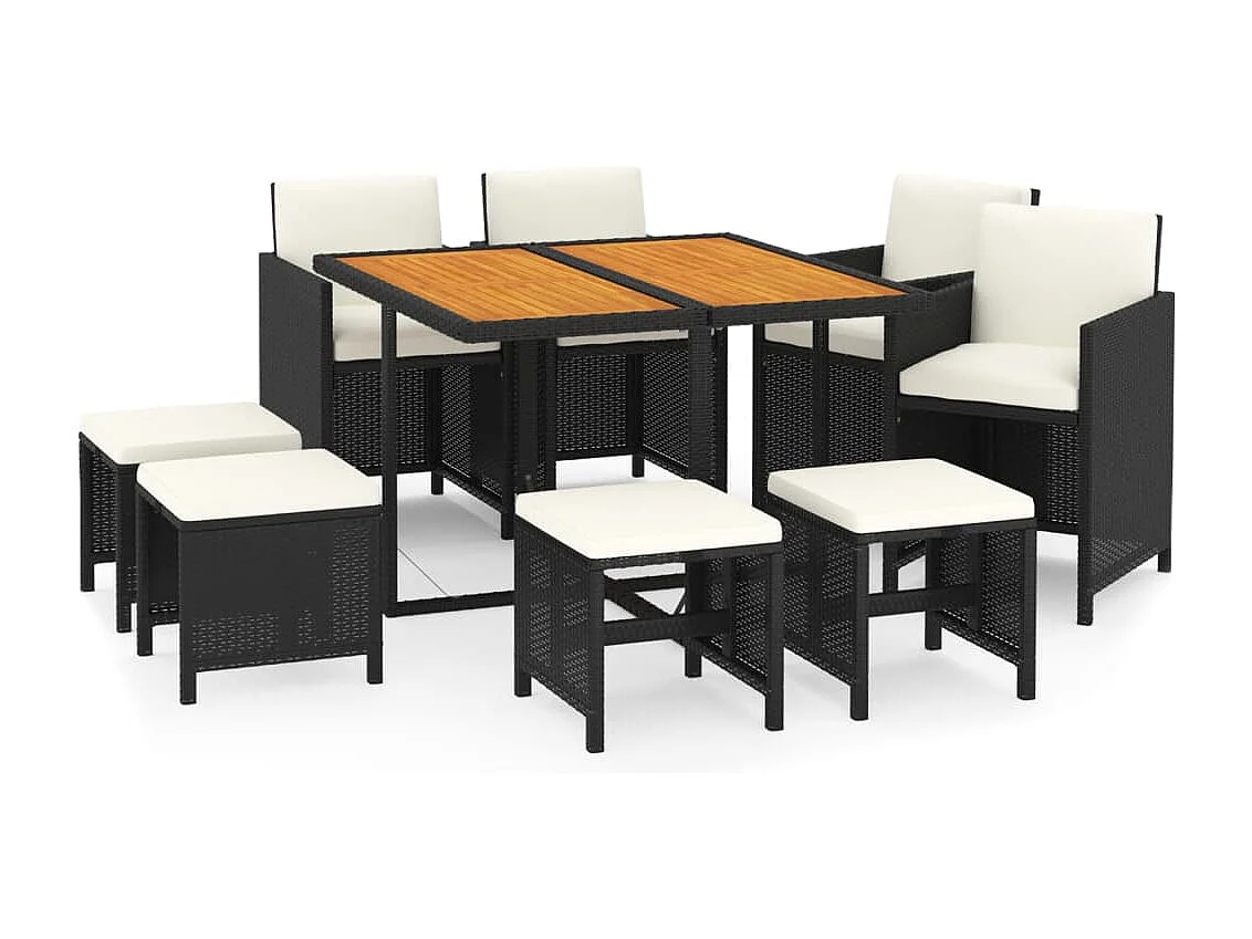 Hugo  Ensemble à manger de jardin coussins 9pcs Résine tressée Noir