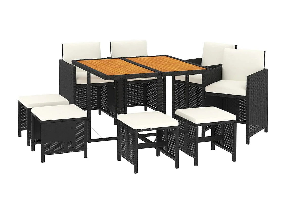 Hugo  Ensemble à manger de jardin coussins 9pcs Résine tressée Noir