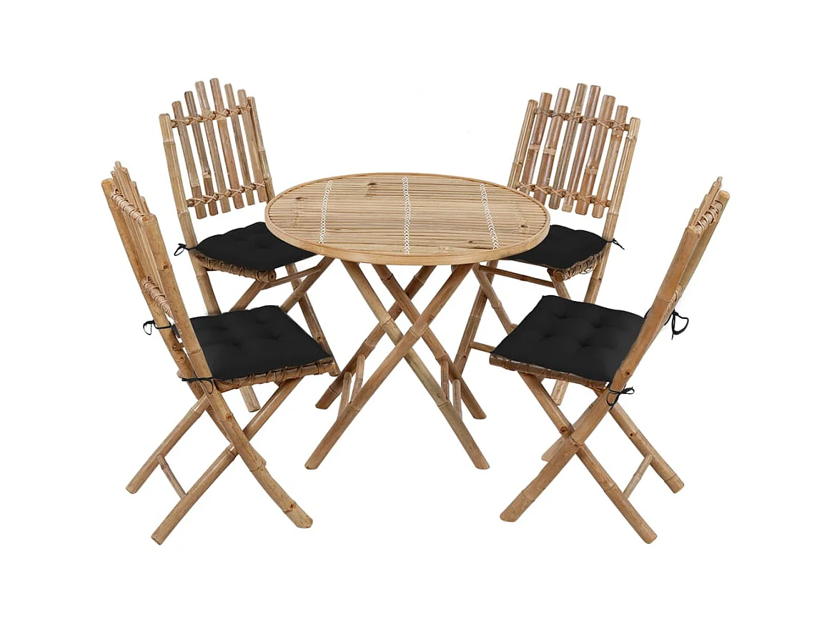 Blaire  Ensemble à manger d'extérieur pliable 5pcs avec coussins Bambou