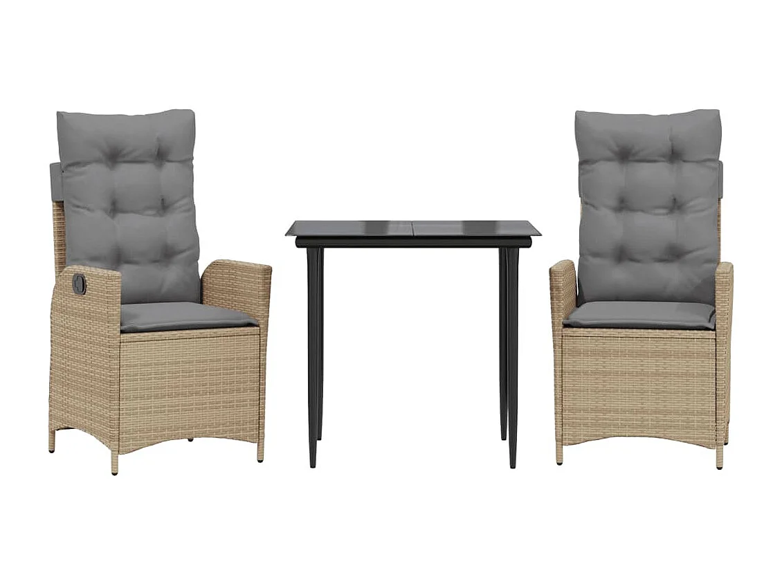 Garden Furniture -  Set comedor de jardín 3 pzas con cojines ratán sintético beige