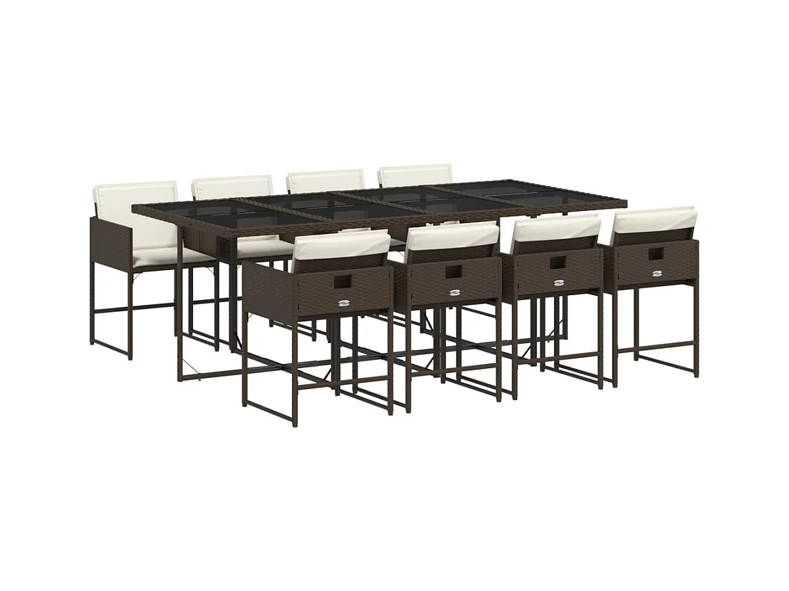 Sener  Ensemble à manger de jardin et coussins 9 pcs marron poly rotin